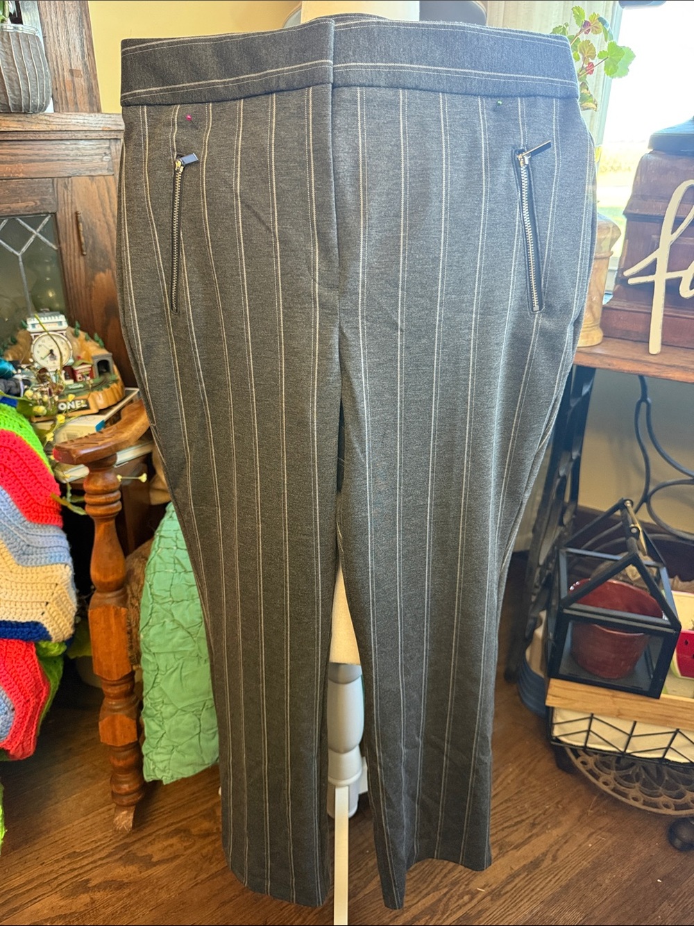 Worthington Gray Pinstripe Boot-Cut Pants